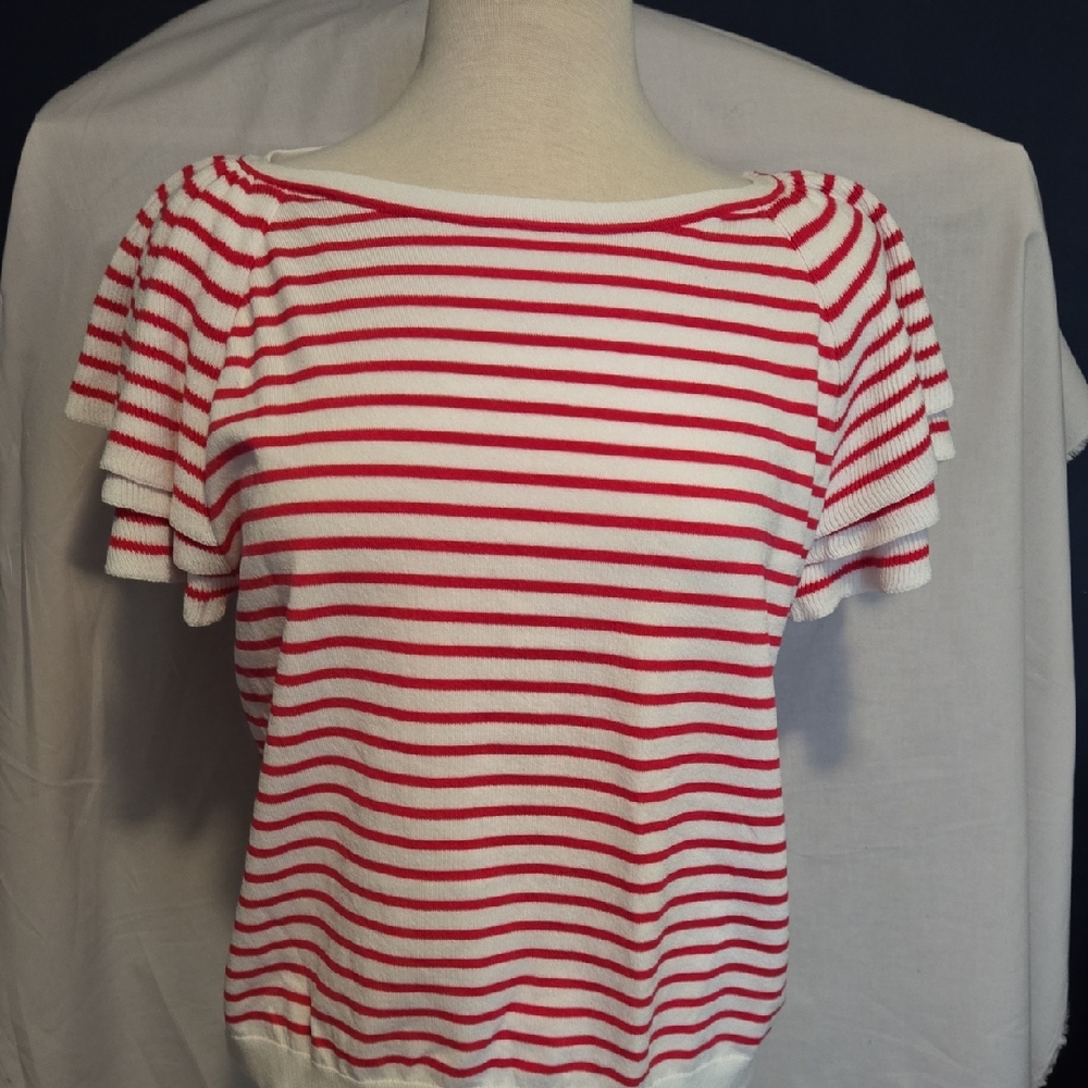 Express Pink and White Striped Short Sleeve Top